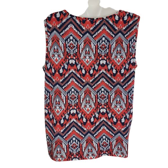 Womens Top Small Chevron Print Multicolored Tank Sleeveless Stretch Pleats Scoop - Picture 2 of 8